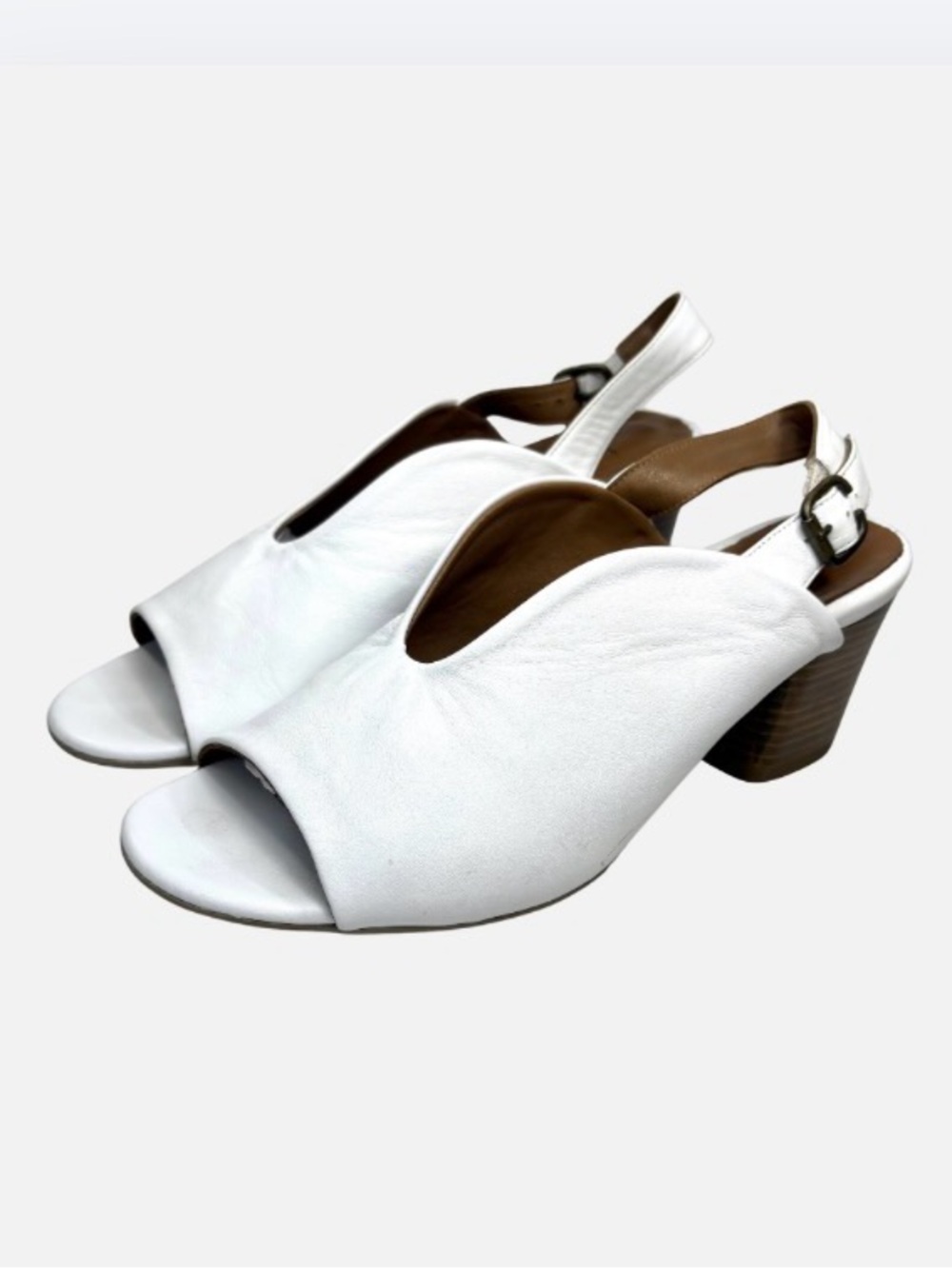 Bueno White Leather Open-Toe Slingback Sandals